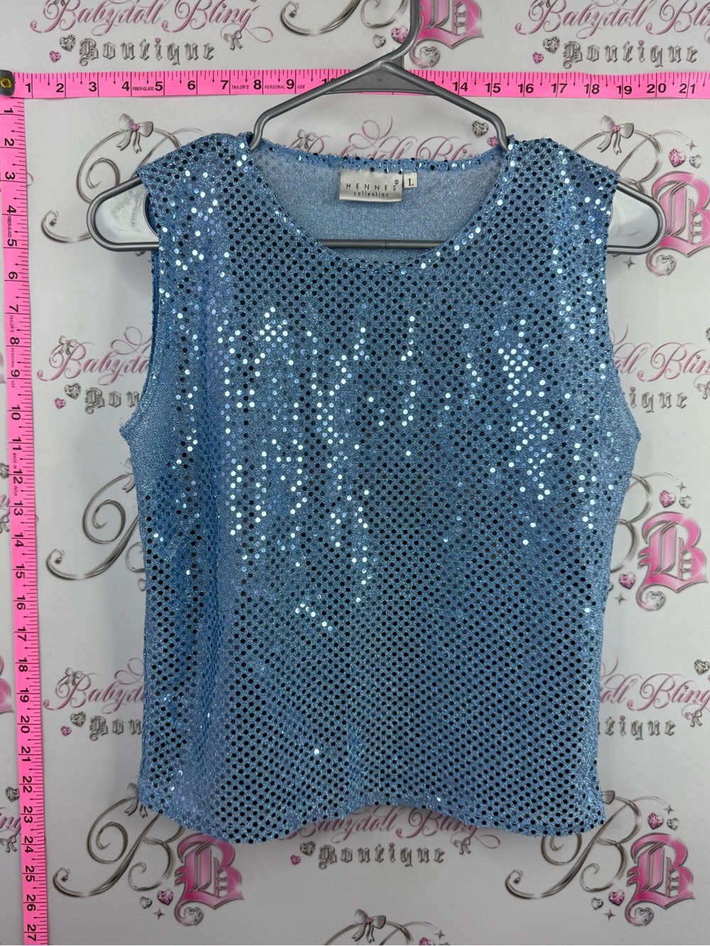 hennes tank top sparkly blue y2k  Sequin Sleeveless Tank Top in Light Blue